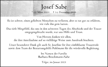 Anzeige von Josef Sabe von Westfälische Nachrichten