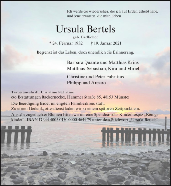 Anzeige von Ursula Bertels von Westfälische Nachrichten