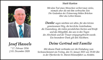 Anzeige von Josef Hassels von Westfälische Nachrichten