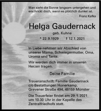 Anzeige von Helga Gaudernack von Westfälische Nachrichten
