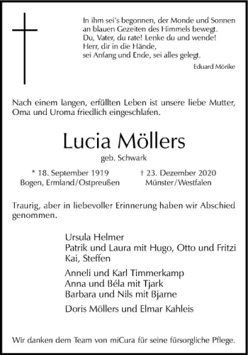 Anzeige von Lucia Möllers von Westfälische Nachrichten