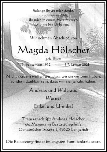 Anzeige von Magda Hölscher von Westfälische Nachrichten