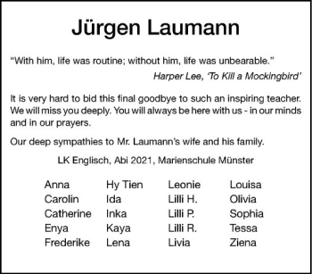 Anzeige von Jürgen Laumann von Westfälische Nachrichten