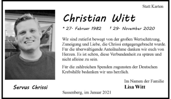 Anzeige von Christian Witt von Westfälische Nachrichten