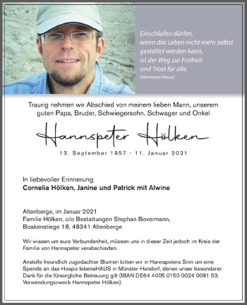 Anzeige von Hannspeter Hölken von Westfälische Nachrichten