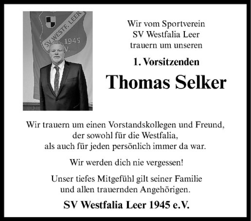  Traueranzeige für Thomas Selker vom 09.01.2021 aus Westfälische Nachrichten