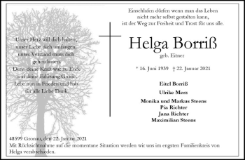Anzeige von Helga Borriß von Westfälische Nachrichten