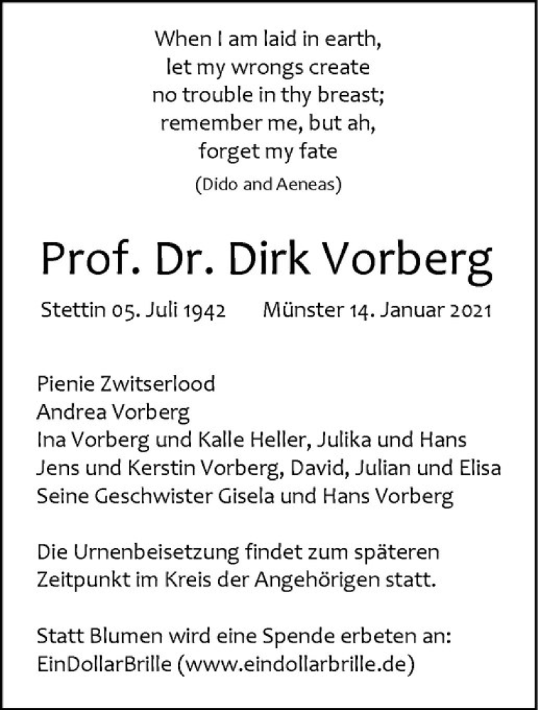  Traueranzeige für Dirk Vorberg vom 22.01.2021 aus Westfälische Nachrichten