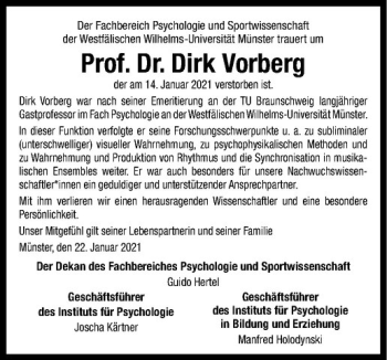 Anzeige von Dirk Vorberg von Westfälische Nachrichten