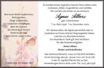 Anzeige von Agnes Albers von Westfälische Nachrichten