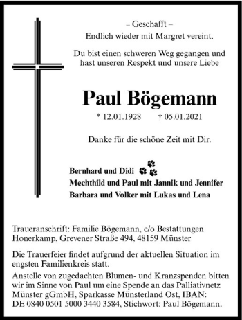 Anzeige von Paul Bögemann von Westfälische Nachrichten
