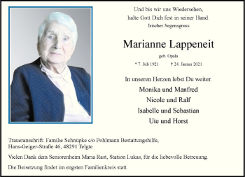 Anzeige von Marianne Lappeneit von Westfälische Nachrichten