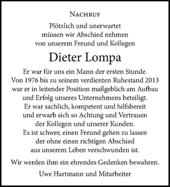 Anzeige von Dieter Lompa von Westfälische Nachrichten