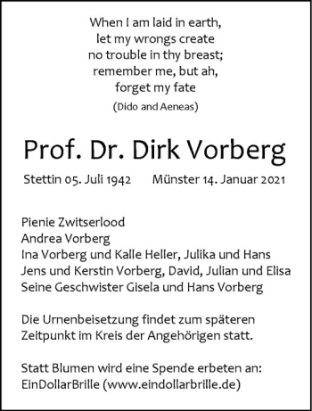 Anzeige von Dirk Vorberg von Westfälische Nachrichten