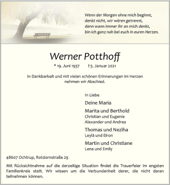 Anzeige von Werner Potthoff von Westfälische Nachrichten