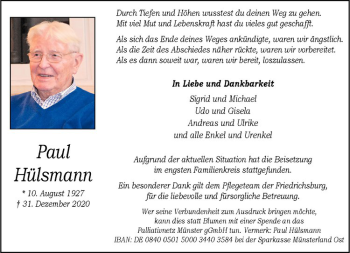Anzeige von Paul Hülsmann von Westfälische Nachrichten