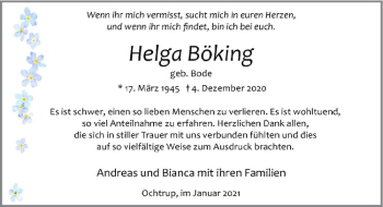 Anzeige von Helga Böking von Westfälische Nachrichten