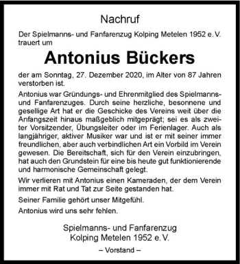 Anzeige von Antonius Bückers von Westfälische Nachrichten