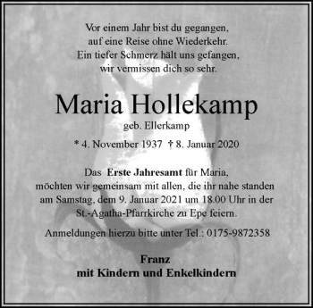 Anzeige von Maria Hollerkamp von Westfälische Nachrichten