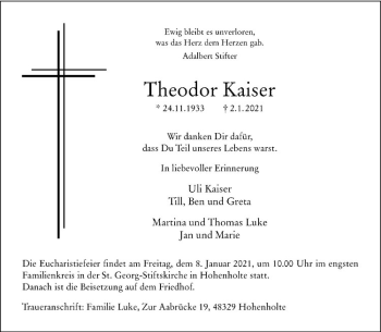 Anzeige von Theodor Kaiser von Westfälische Nachrichten