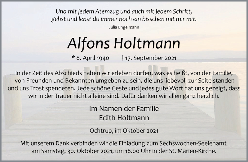  Traueranzeige für Alfons Holtmann vom 23.10.2021 aus 