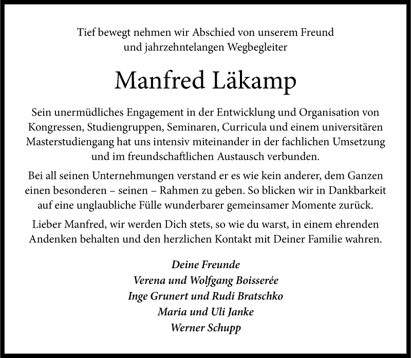  Traueranzeige für Manfred Läkamp vom 27.10.2021 aus 