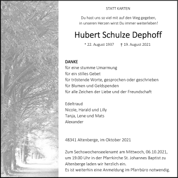 Anzeige von Hubert Schulze Dephoff 