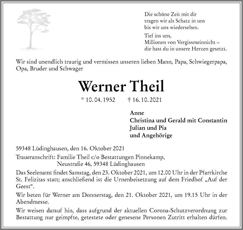  Traueranzeige für Werner Theil vom 20.10.2021 aus 