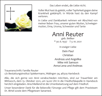 Anzeige von Anni Reuter 