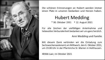 Anzeige von Hubert Medding 