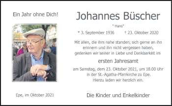 Anzeige von Johannes Büscher 