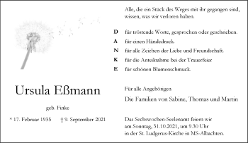 Anzeige von Ursula Eßmann 