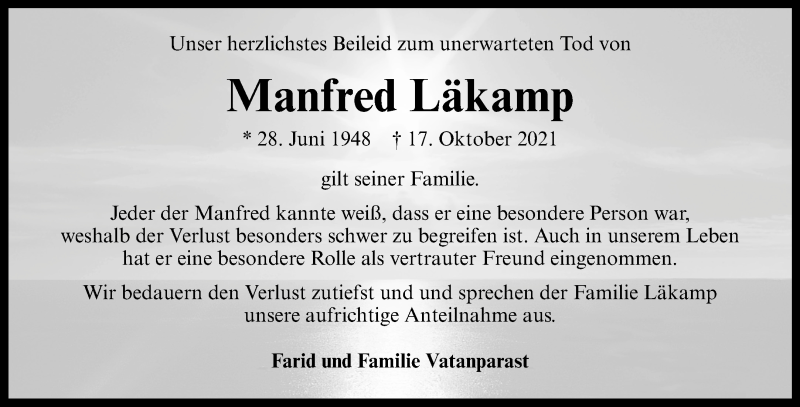  Traueranzeige für Manfred Läkamp vom 23.10.2021 aus 