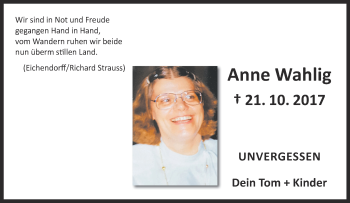 Anzeige von Anne Wahlig 