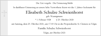 Anzeige von Elisabeth Schulze Schwienhorst 