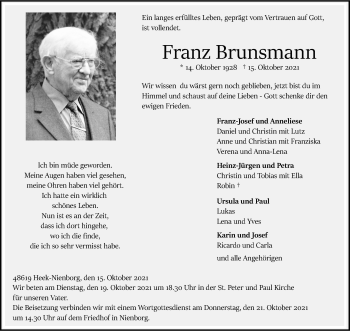 Anzeige von Franz Brunsmann 