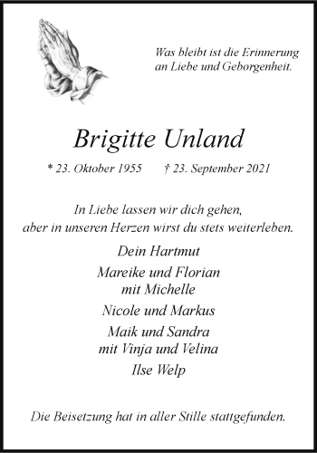Anzeige von Brigitte Unland 