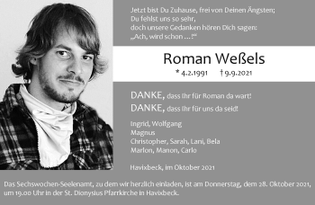 Anzeige von Roman Weßels 