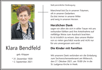 Anzeige von Klara Bendfeld 