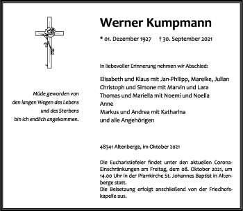 Anzeige von Werner Kumpmann 