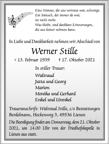 Anzeige von Werner Stille 