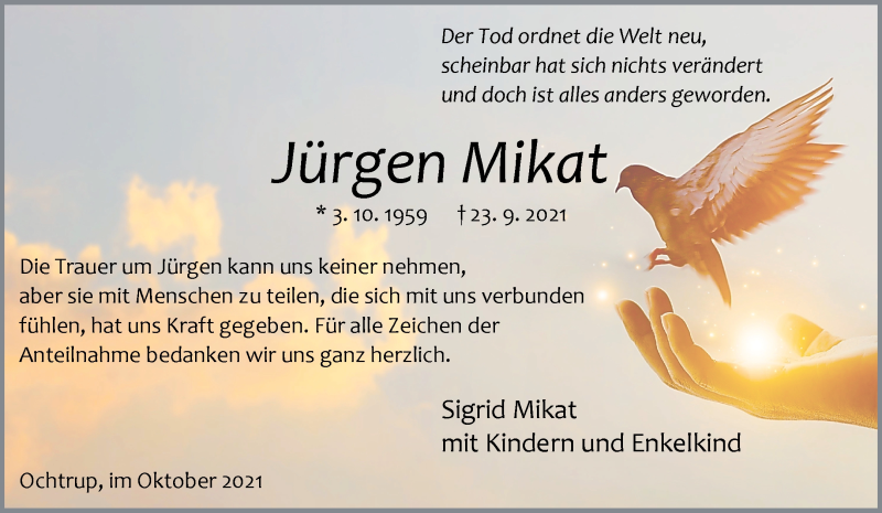  Traueranzeige für Jürgen Mikat vom 27.10.2021 aus 