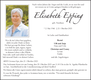 Anzeige von Elisabeth Epping 