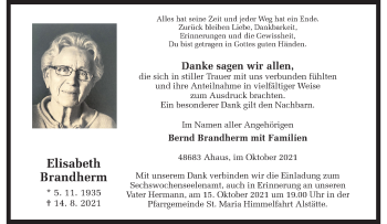 Anzeige von Elisabeth Brandherm 