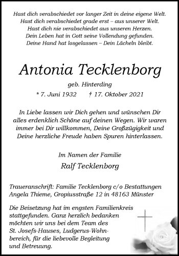 Anzeige von Antonia Tecklenborg 