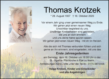 Anzeige von Thomas Krotzek 
