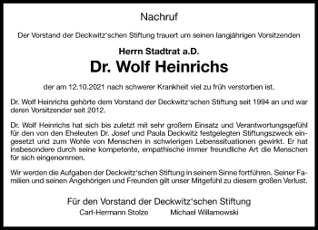 Anzeige von Wolf Heinrichs 