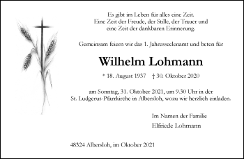Anzeige von Wilhelm Lohmann 