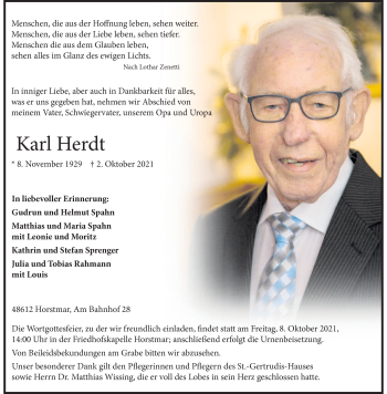 Anzeige von Karl Herdt 