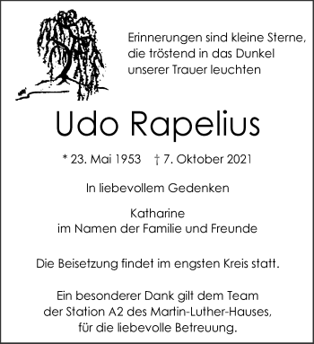 Anzeige von Udo Rapelius 